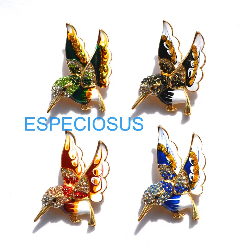 

Elegant Pin Gold Color Women Brooch Rhinestone Gifts Cartoon Humming Bird Breast pin Accessories Jewelry Four Color Painted