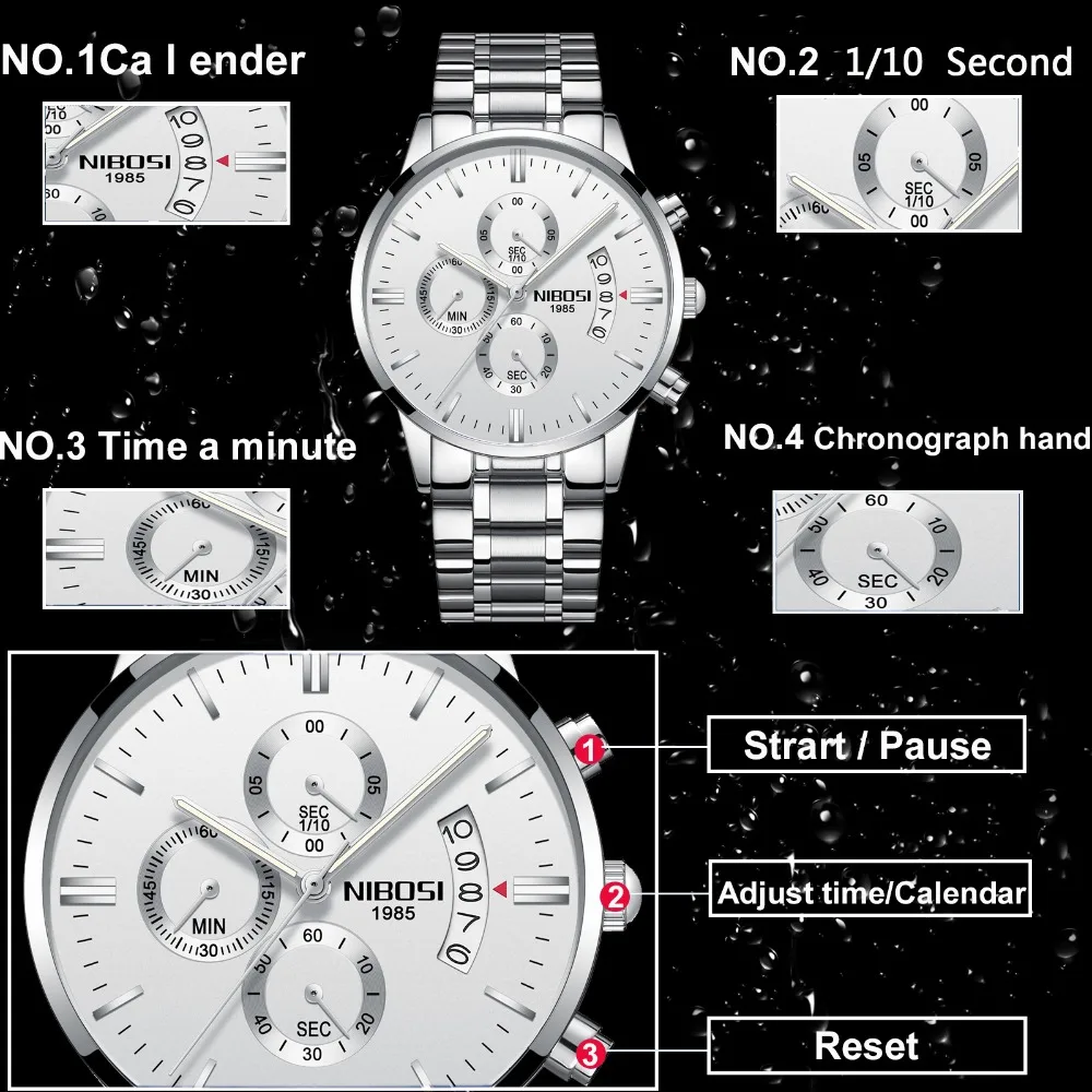  NIBOSI Watch Men Waterproof Casual Luxury Brand Quartz Military Sport Watch Business Clock Men's Wr
