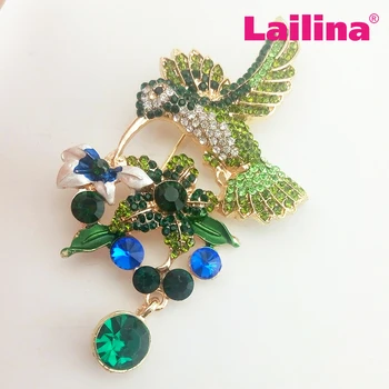 

100pcs/lot multicolor Flying Hummingbird Flower Cluster Crystal Bird rhinestone brooch, Bird animal rhinestone brooches pins