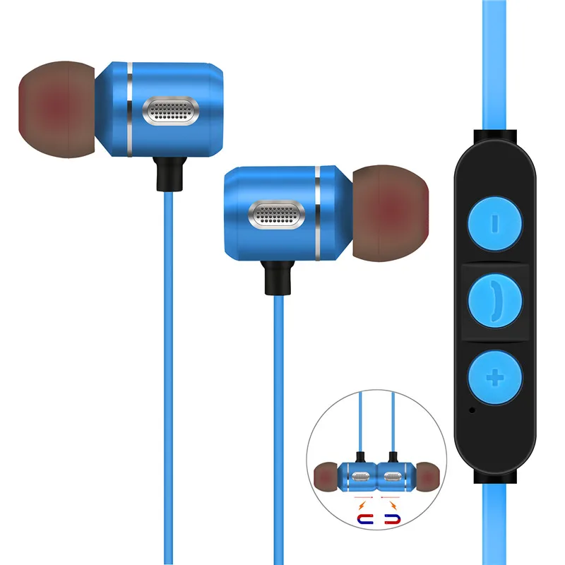 AX 09 Bluetooth Wireless Stereo Earphone In Ear Magnetism Hanging Headset With Mic Led Portable Sport Music Earphones Equipment