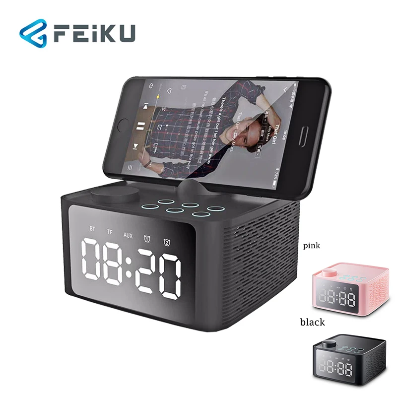 

FEIKU F001 Alarm Clock Radio Wireless Bluetooth Speaker with FM Radio & Cell Phone Stand, 4" Blue Digit Display with 3-Level Dim