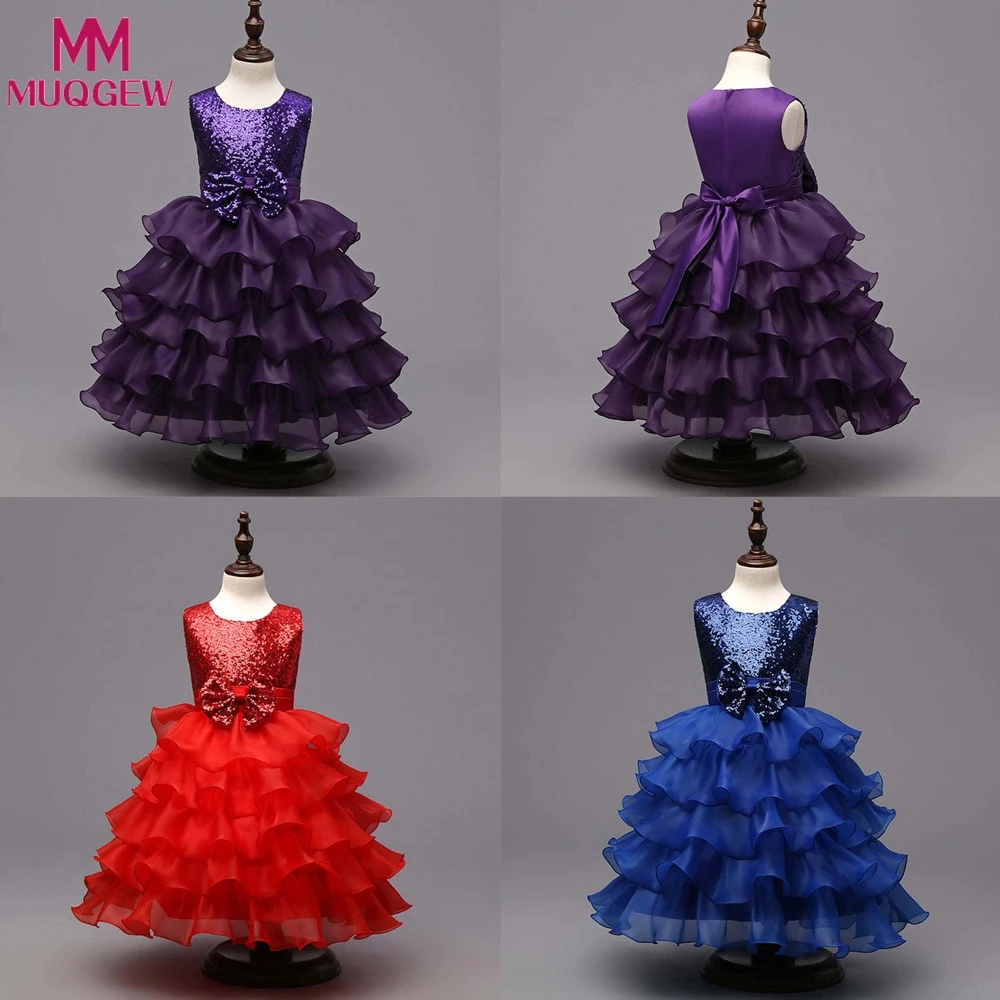 

Kids Layered Dress Sequin Bowknot Wedding Bridesmaid Tutu Princess Pageant Formal Party Dress Children Dresses Vestido Infantil