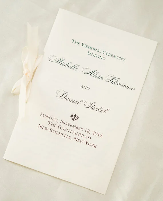 

PR01 Wedding Program Order of Service Booklet with Satin Ribbon