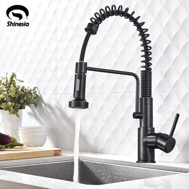 Best Offers Black Bronze/Nickle Spring Kitchen Faucet Pull Out Sprayer Single Handle Mixer Tap Sink Faucet 360 Rotation Kitchen Faucets