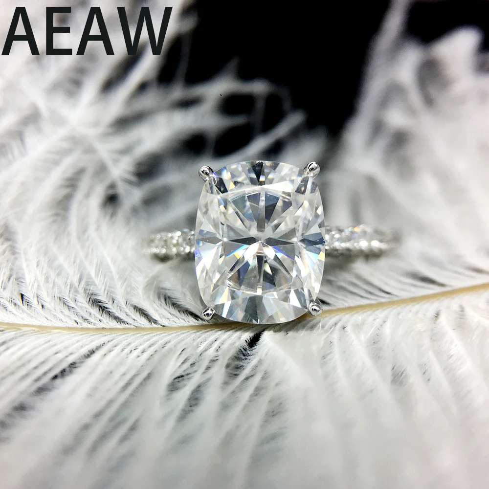 AEAW 4 карат ct DF подушки Cut обручение и свадебные муассанит кольцо с бриллиантом для женщин Подлинная 14 к 585 Белое золото(стиль тяжести