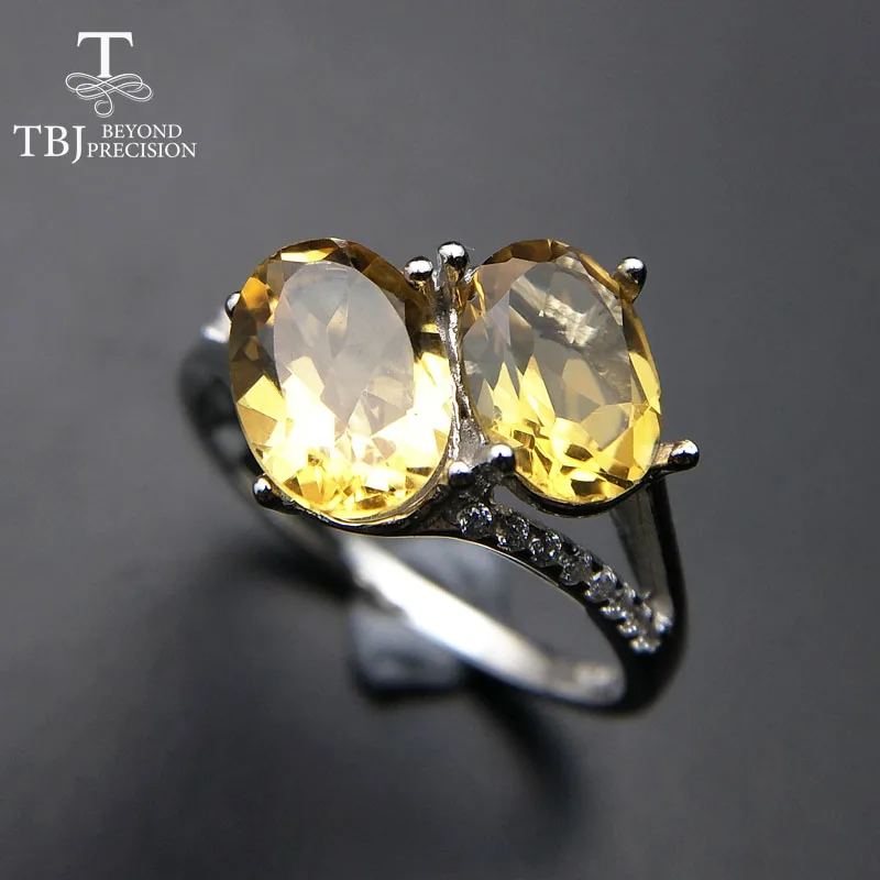 

TBJ, two pieces natural brazil citrine oval cut 6*8mm gemstone ring in 925 sterling silver fine jewelry for lady with gift box