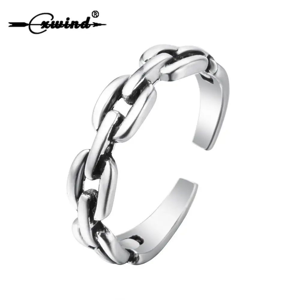 Cxwind Retro Cuban Link Band Ring Opening Simple Design Chain Rings Korea Style Jewelry Mens Hip Hopi Bijoux Femme | Украшения и