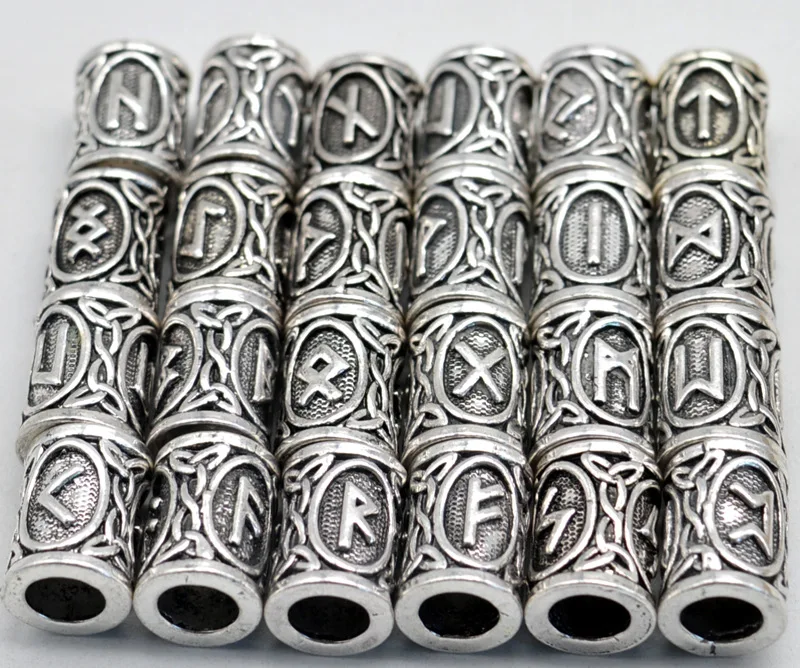 

Norse Viking Runes Metal Charm Beads Vintage Silver Color for Bracelets for Chain Pendant Necklace DIY for beard or hair Hot