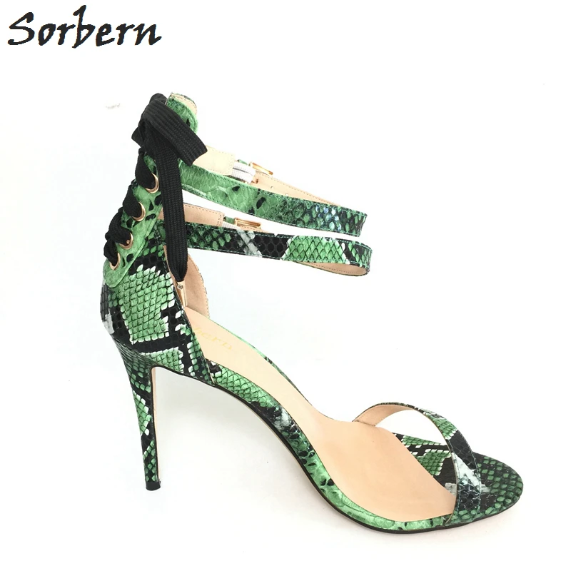 Sorbern Green Snakeskin Sandals Women Super High Heels Open Toe Summer Shoes Zapatos Mujer 2017 New Fashion Summer Sandals Women