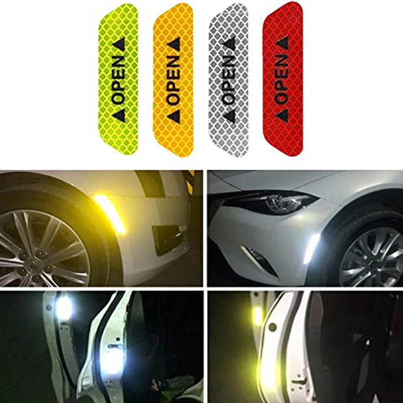 

4PCS Car Reflective Stickers Car Styling And Decals For Warning Reflective Strips Door Stickers Warning Mark OPEN Sticker