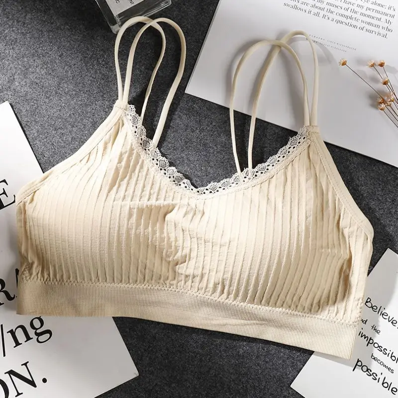 

Sexy Padded Bra Crop Top Women's Cross Seamless Bra Lace Double Bottoming Bra
