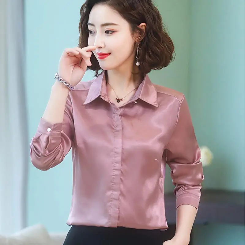 Женская атласная шелковая рубашка Blusa элегантная офисная блузка винно красного