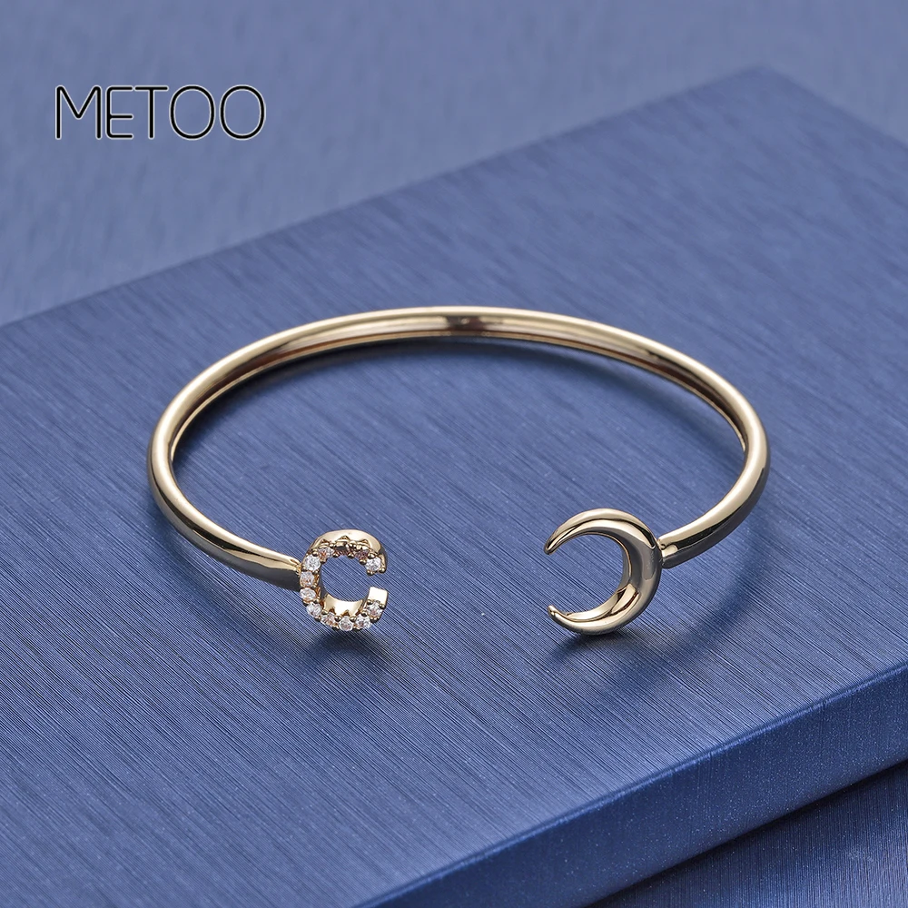 

METOO 2019 A-Z Crystal Bohemia Zircon Bracelet Bangle for Women Girl Children Silver Color Moon Boho Bracelets Custom Jewelry