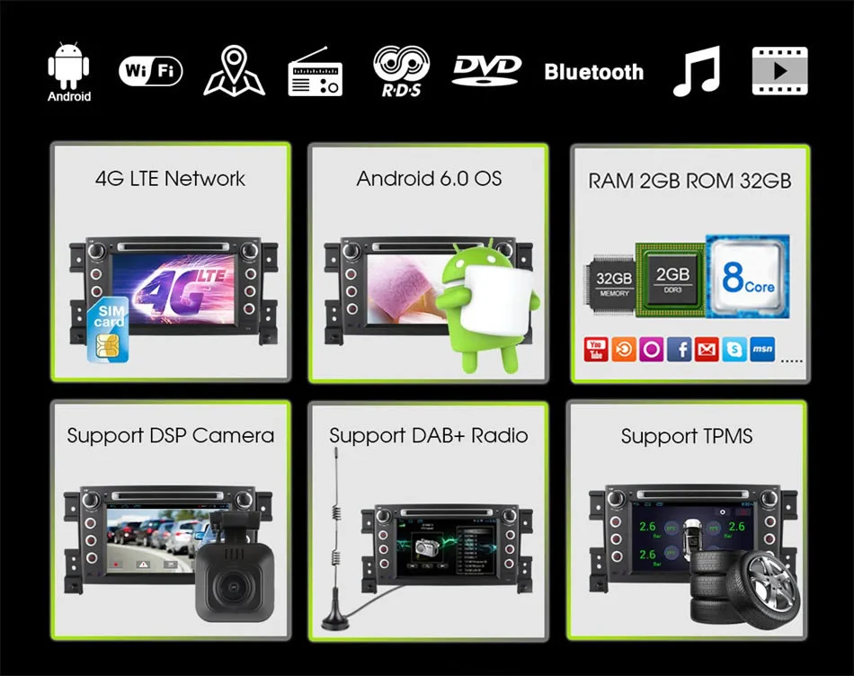 Flash Deal 4G LTE Octa Core 2GB RAM Android 6.0 Car DVD For SUZUKI GRAND VITARA 2008 2009 2010 2011 2012 2013 2014 2015 GPS Radio Stereo BT 3