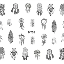 1 лист ногтей MT35 черный Ловец снов перо поп-дизайн ногтей переводная наклейка для нейл-арта татуировки Советы DIY инструмент для ногтей