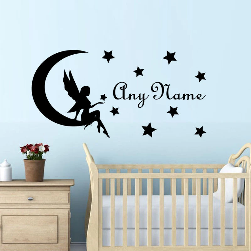 Name Wall Decal Fairy Girl on Moon Custom Name Vinyl Sticker Nursery Decor KY142 Name Wall Decal Fairy Girl on Moon Custom Name Vinyl Sticker Nursery Decor KY142
