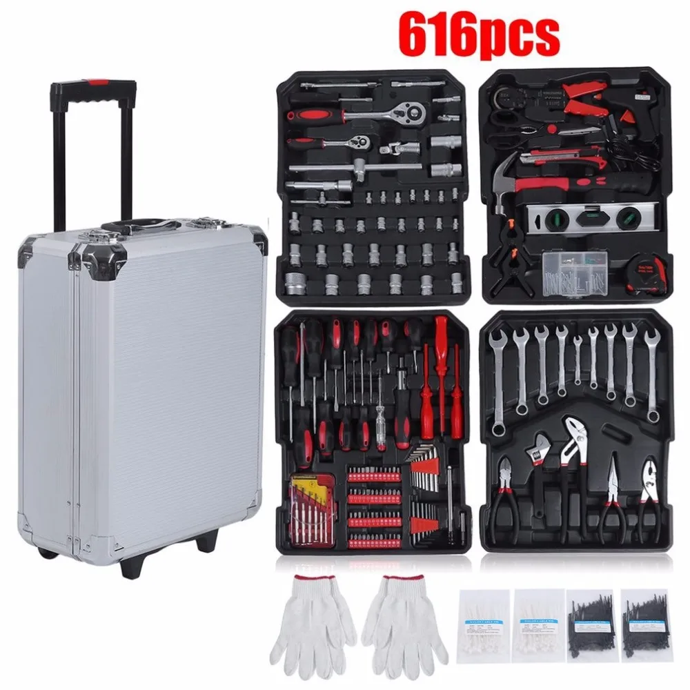 

Auto Repair Tool 616 Pcs High Precision Aluminium Alloy Case Box Set Household Multi Repair Tool Pliers Screwdriver With Wheels