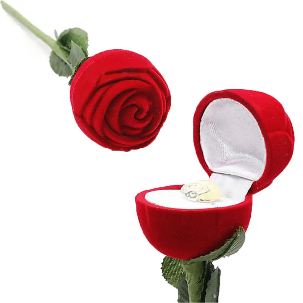 Elegant Red Rose Flower Ring Box Case Wedding Look