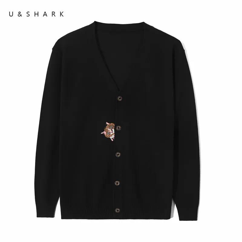 

U&SHARK 2018 New Men Cardigan Sweater Cat Embroidery Breathable Cotton Knited Sweater Men Long Sleeve Spring Male Cardigans