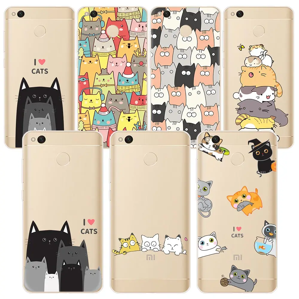 

Cat Phone Case For Xiaomi mi Redmi A1 Max2 note3 4X 5A mi6 5X Y1 Cute Transparent TPU Soft Silicone Back Cover Colorful Painted