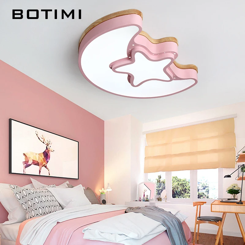 BOTIMI Kids LED Ceiling Lights With Iron Lampshade For Bedroom Pink