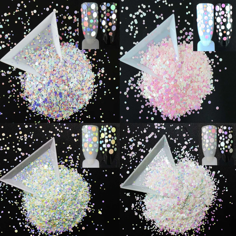 

10g/pack, 8 Choices! Mix Sizes Rounds Shapes Iridescent Sequins, Candy Colors Shining Slices 3D Nail Art Glitters Paillettes