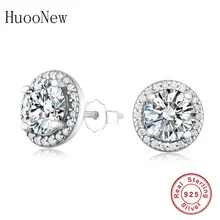 Прозрачный кристаллический циркон серьги-гвоздики любовь Роскошные серьги круглый дизайн ювелирных изделий Модные стерлингового серебра 925 для женщин подарок