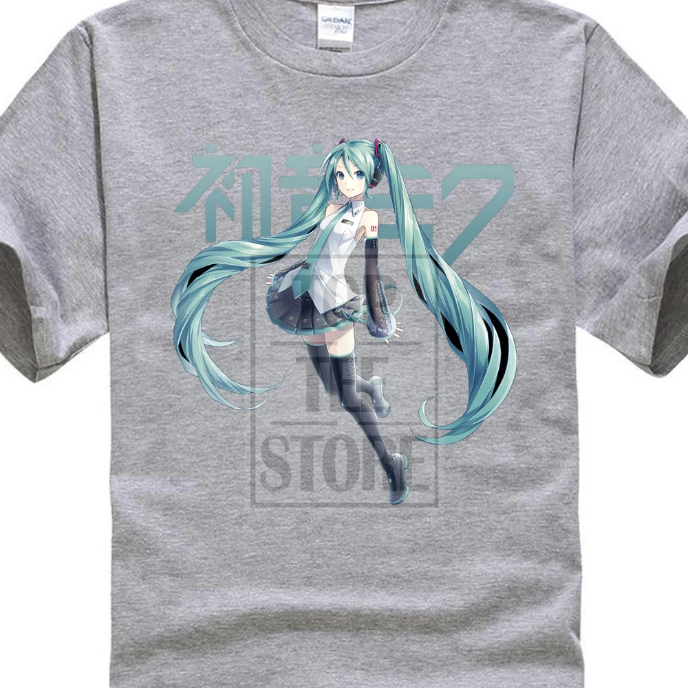 Новинка; Лидер продаж! Vocaloid Hatsune Miku аниме футболка Размеры M до 2Xl - Цвет: Серый