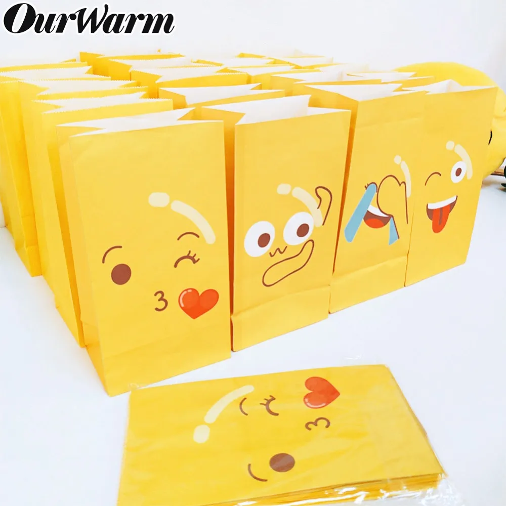 

OurWarm Emoji Paper Bags New Style Party Favors Bags Birthday Gift for Kids Bags and Emoji Stickers Paper Bags