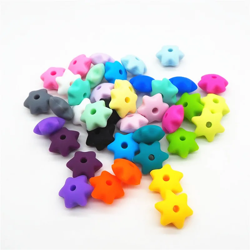 

Chenkai 100pcs 10mm BPA Free Silicone Star Teether Beads DIY Baby Shower Pacifier Dummy Necklace Jewelry Toy Gift Accessories