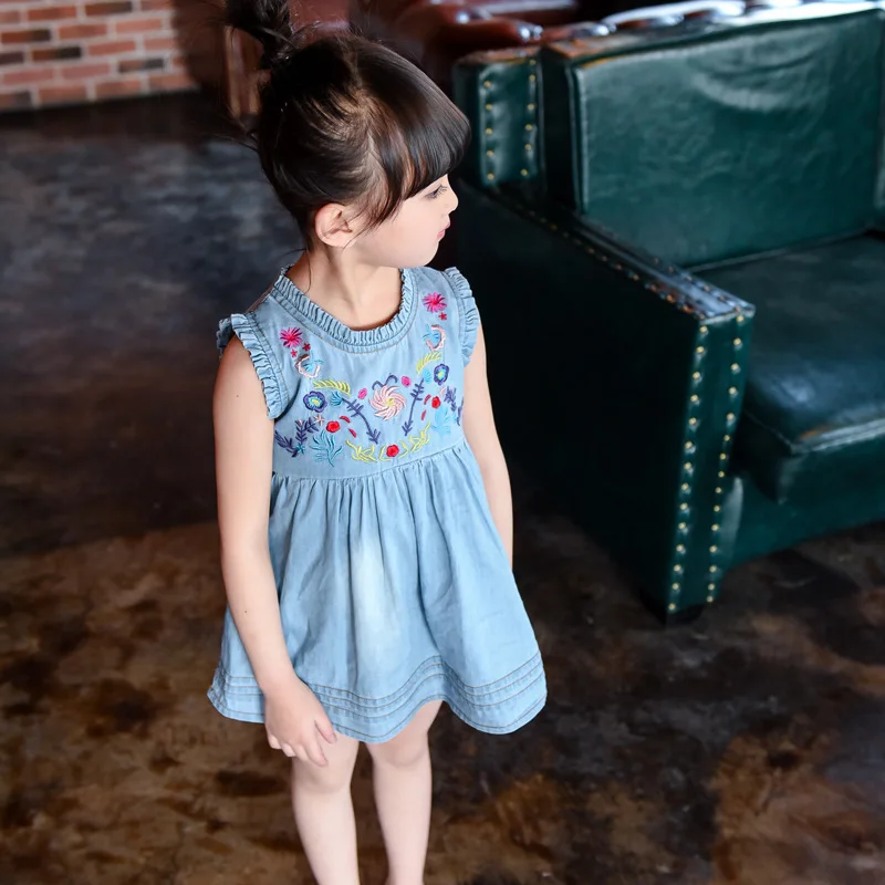 girls dresses summer 2017 Korean Embroidered denim dress kids clothes children s clothing Q218