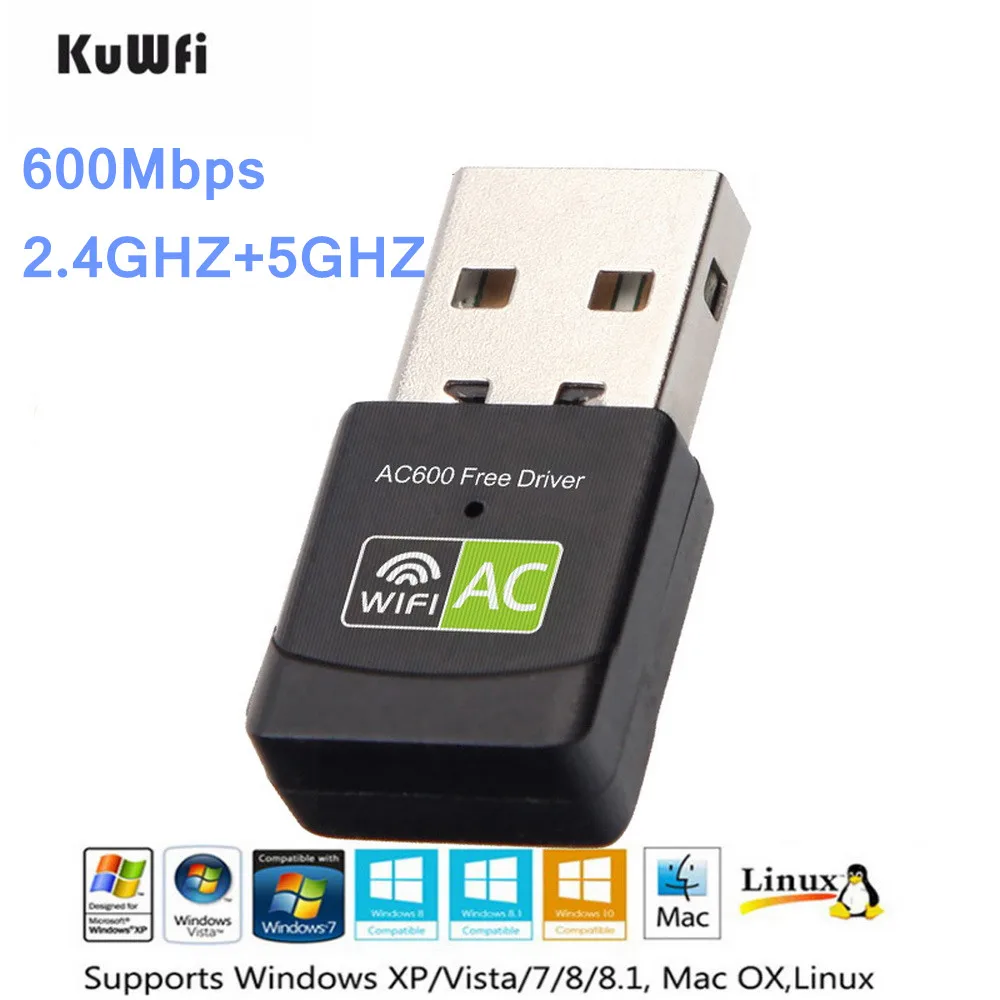 KuWfi Бесплатный драйвер беспроводной USB Wifi адаптер 600 Мбит/с Ethernet 2 4G 5G
