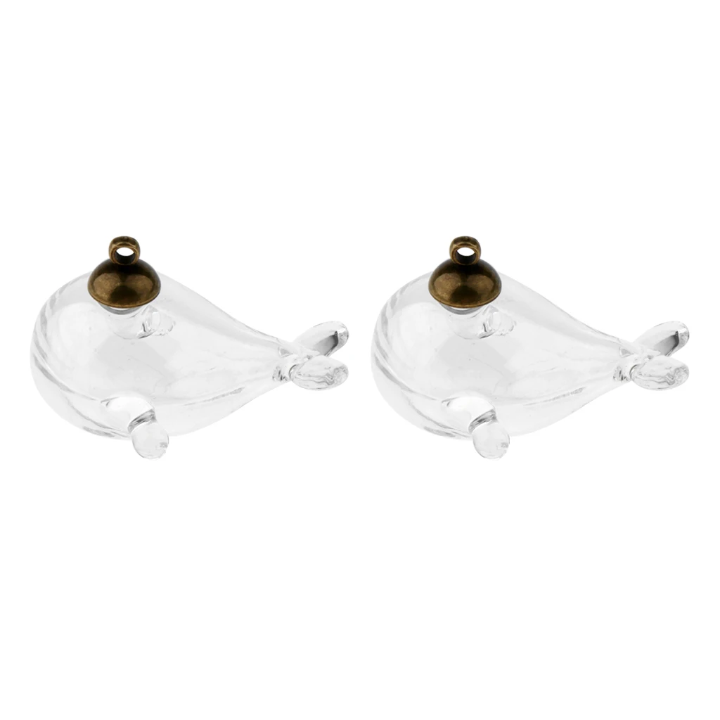 2Pcs Clear Mini Whale Shape Empty Glass Wishing Bottles Vial Pendant Charms Jars DIY Crafts