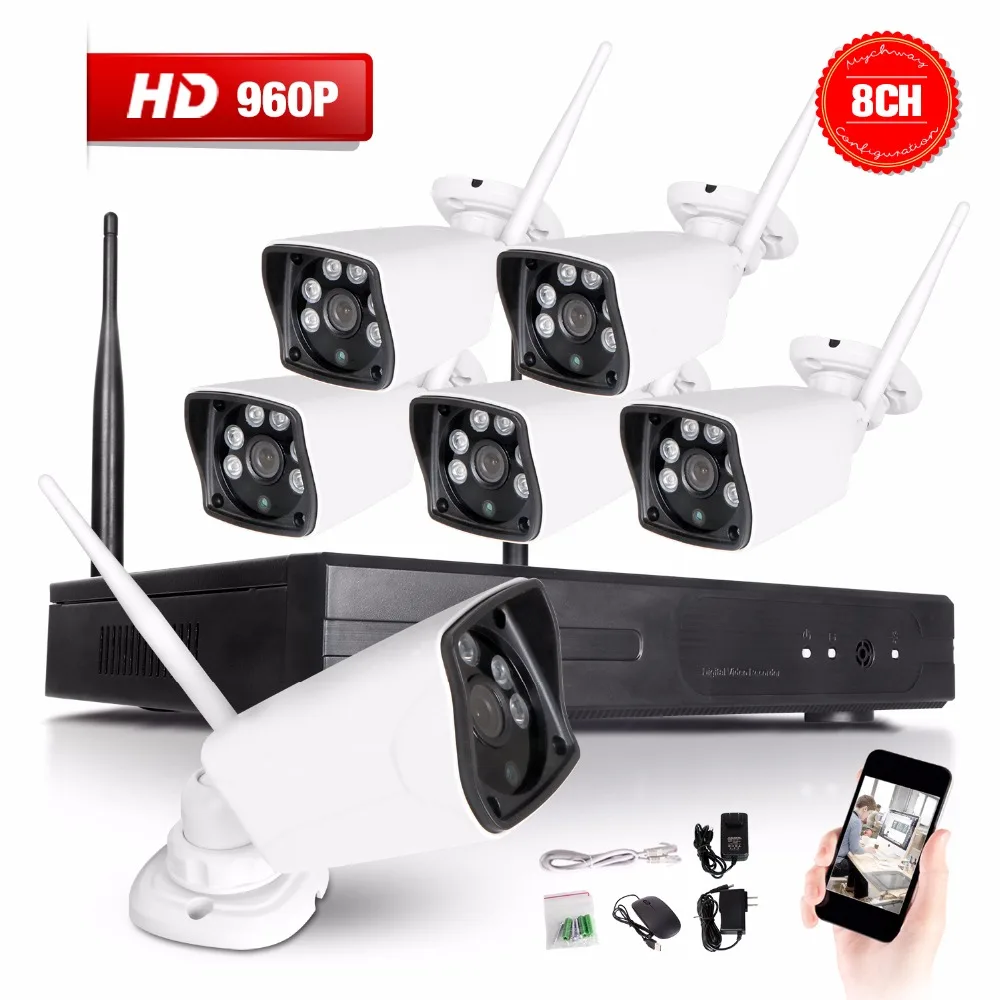 6X 1/3CMOS 960P Outdoor P2P WIFI 8CH NVR CCTV Security Wireless IR Weatherproof IP Camera System remote view motion detection