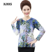 XJXKS, Новое поступление, женские свитера, осень, цветочный принт, круглый вырез, длинный рукав, трикотаж, элегантный женский свитер, кардиган 2733