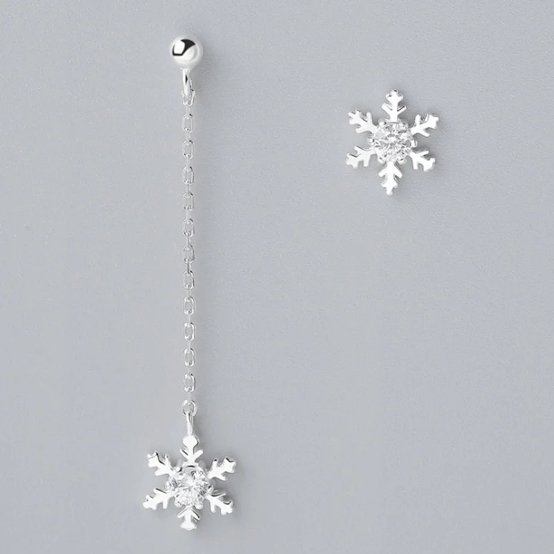 Silver 925 Jewelry Asymmetrical Snowflake Long drop Earrings Stick Tassel Christmas Ear Brincos | Украшения и аксессуары