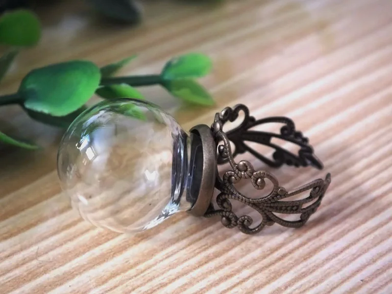 

10sets 25x15mm Small round glass bottle handmade ring Flower shape base ring