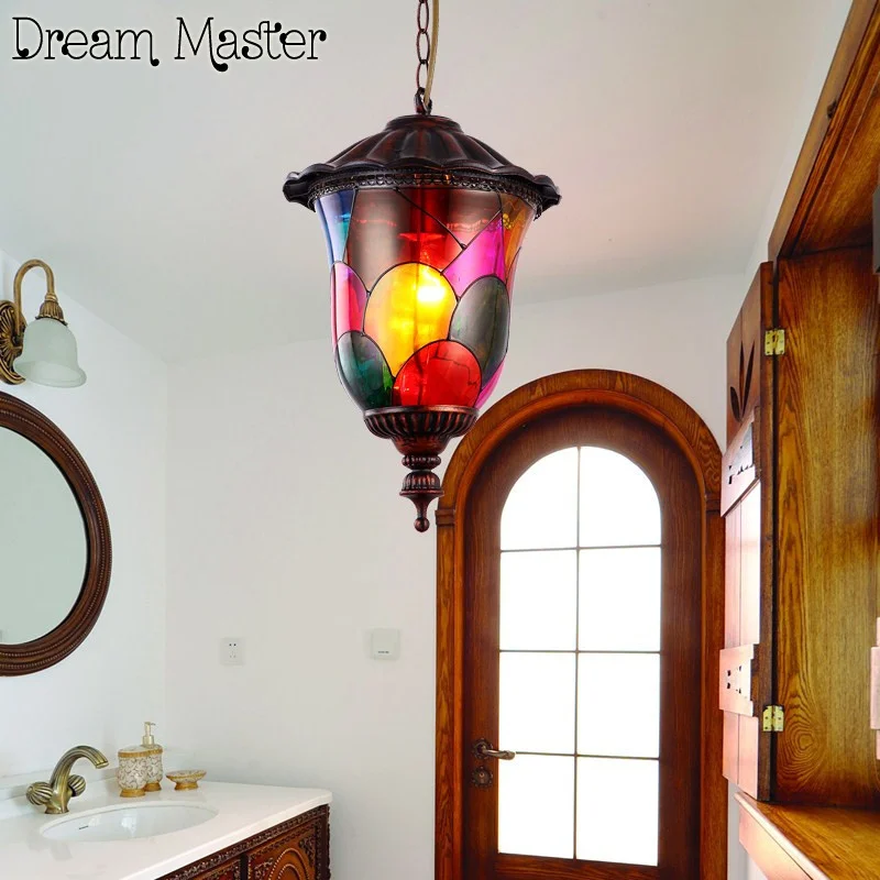 South East Asia antique painted glass single chandelier cafe bar corridor Bohemia Vintage Chandelier free ahipping