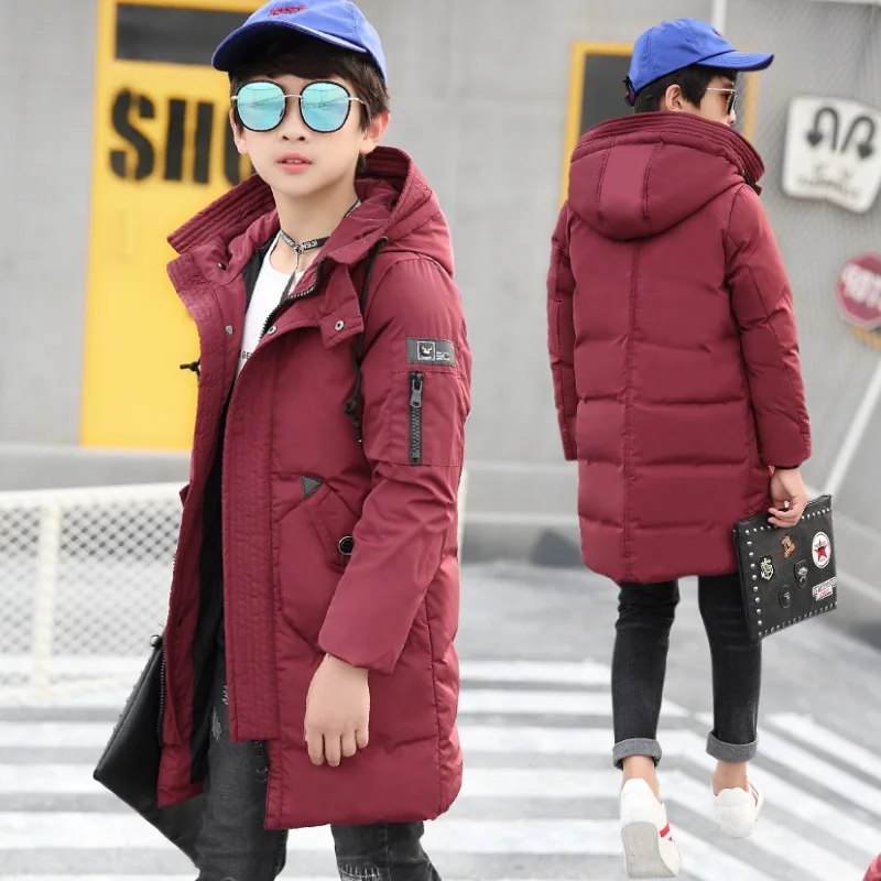 Kids Down Coats Boys Winter Long Parkas with Hooded Warmly Children