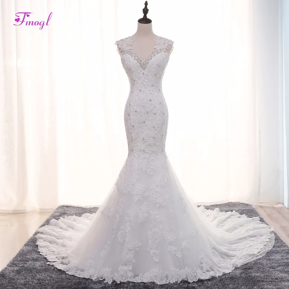 

Fmogl Luxury Beaded Sweetheart Crystal Mermaid Wedding Dress 2020 Gorgeous Appliques Pearls Trumpet Bride Gown Robe De Mariage