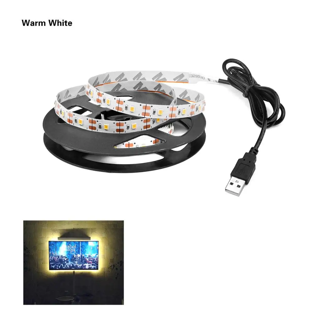 5V USB силовой светодиодный светильник RGB/белый/теплый белый 2835 3528 SMD HD ТВ Настольный ПК экран подсветка и косой светильник ing 1 м 2 м 3 м 4 м - Испускаемый цвет: Warm white no Remote