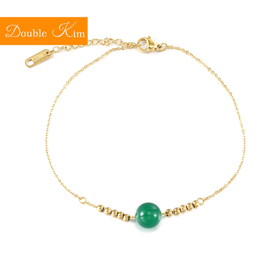 

Green Bead Bracelet Sample Style Titanium Steel Material Gold Bracelet Inlaid Green Bead Fashion Trendy Women Jewelry Gift