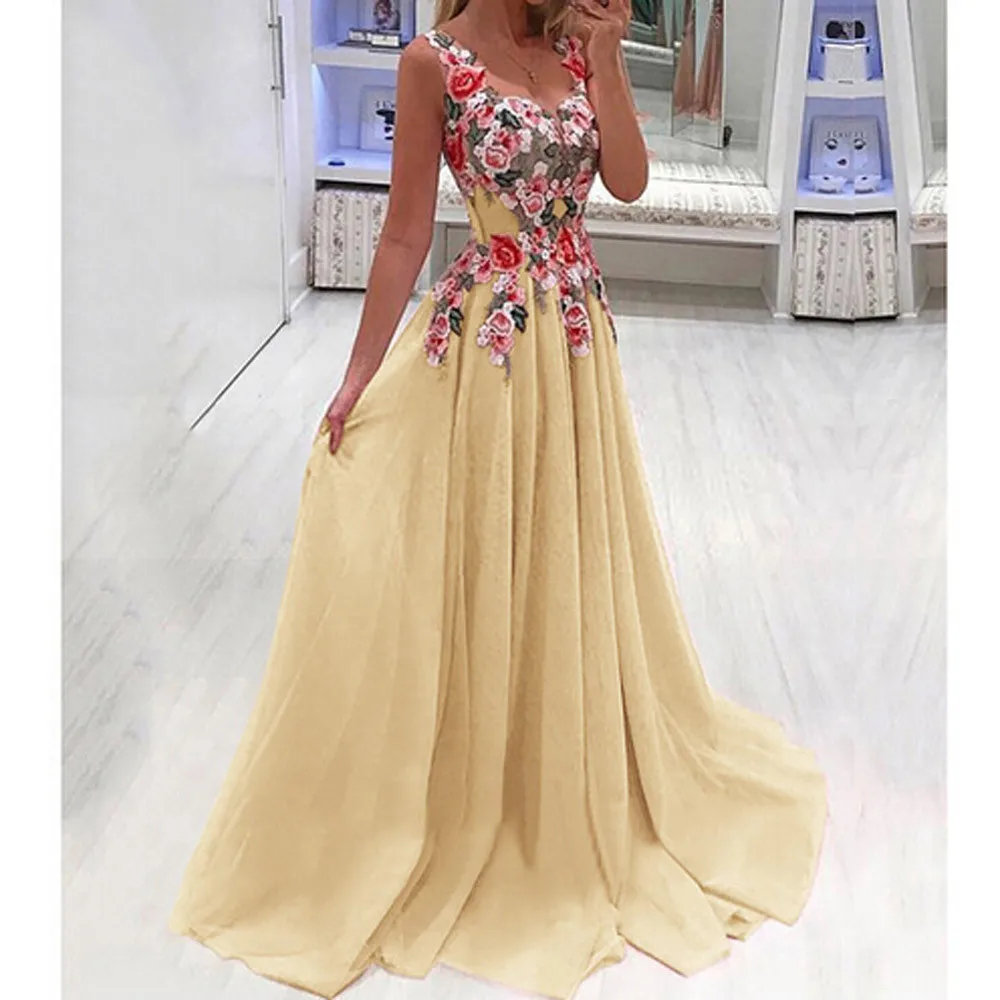 Women Lace Applique Elegant Coral Dresses Wedding Guest Dress 2018 NEW