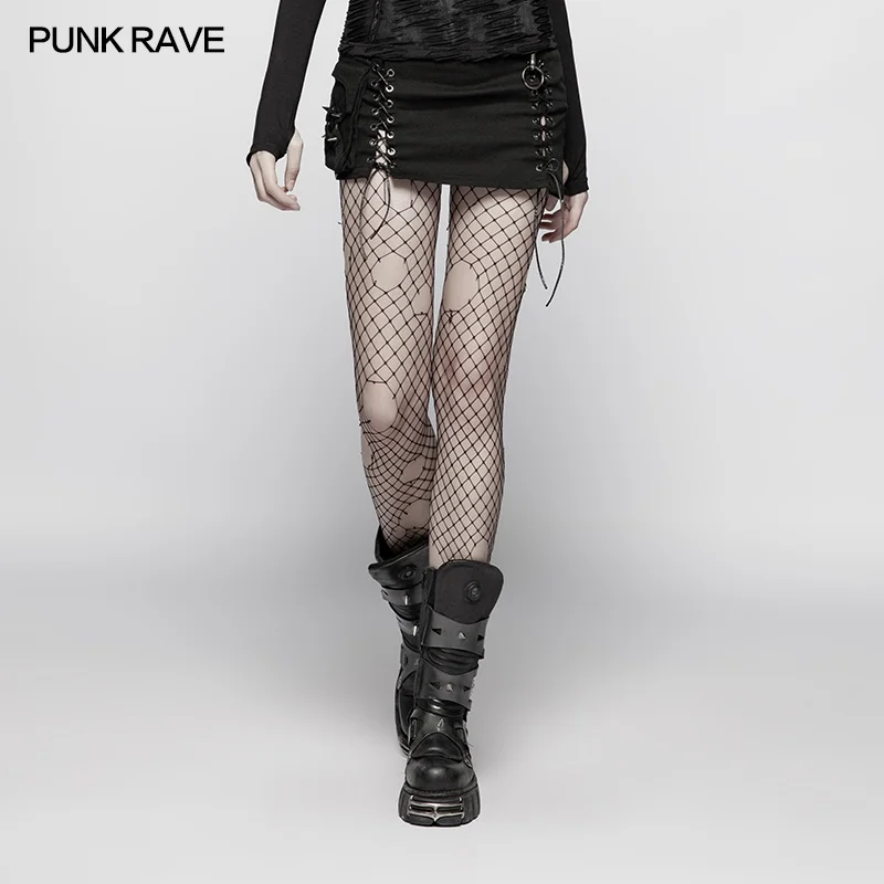 

Punk Rave Women Skirts Punk Casual Lacing Rivet Asymmetric Sexy Streetwear Hip Hop Mini Skirt