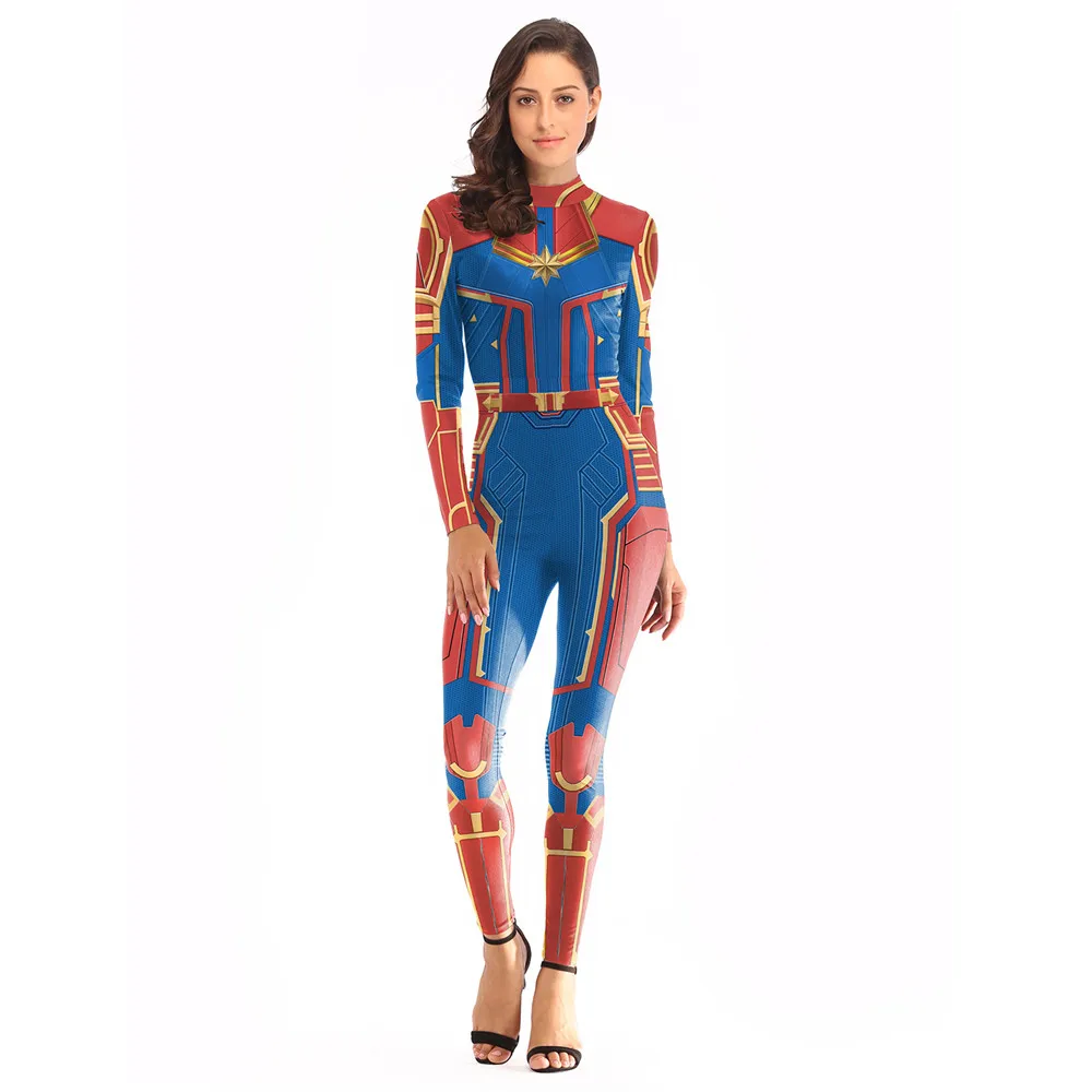 Новые 3D женские Девушки фильм версия Марвел Капитан Carol Danvers костюм зентай для косплея боди супергероя костюм комбинезоны