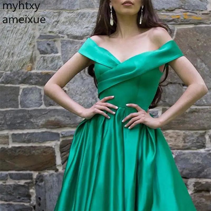 Большие размеры темно-зеленые Длинные Выпускные платья с открытыми плечами полной длины элегантные женские свадебные праздничные платья дешевые платья для особых случаев
