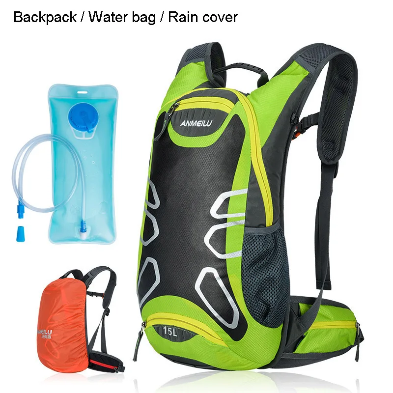ANMEILU 15L велосипедный рюкзак с дождевиком водонепроницаемый нейлоновый MTB велосипедная сумка для спорта на открытом воздухе велосипедный рюкзак, без сумки для воды - Цвет: Green with water bag