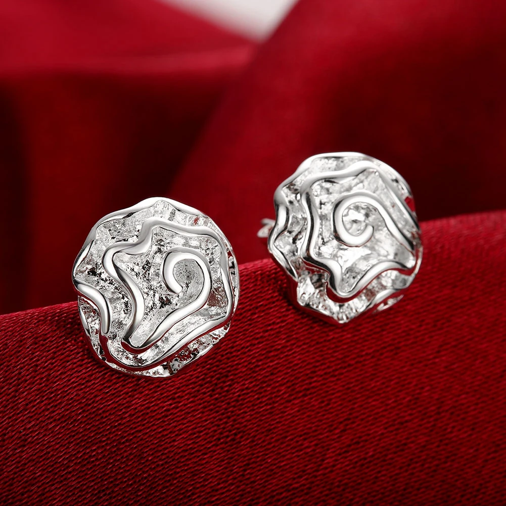 Женские серьги гвоздики с цветком розы Серебристые 12 мм 2020|earrings for women roses|earrings