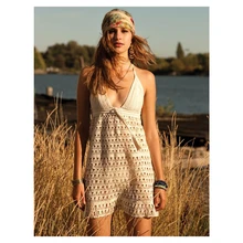 Ручной работы крючком Холтер Спагетти ремни v-образным вырезом спинки платье