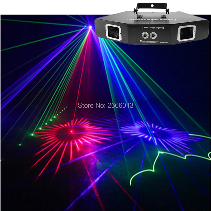 

4 Lens Scan Laser With Patterns Gobo/ 9CH DMX Sound RGB Full Color Beam Laser Light /Halloween Xmas Party DJ Show Stage Lighting